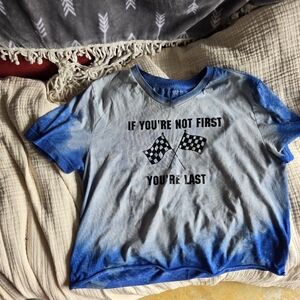 1407 Blue tie dye crop top talladega night shirt if you're not first youre last